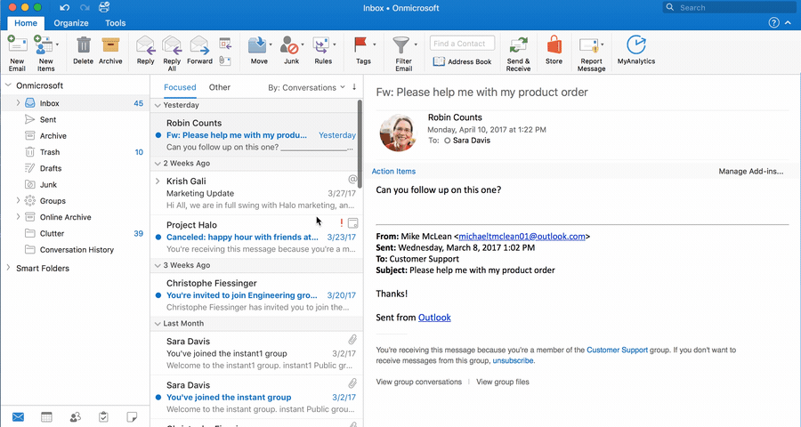 recall an email in outlook for mac